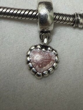 Authentic Pandora Heart Dangle Charm with Pink Enamel